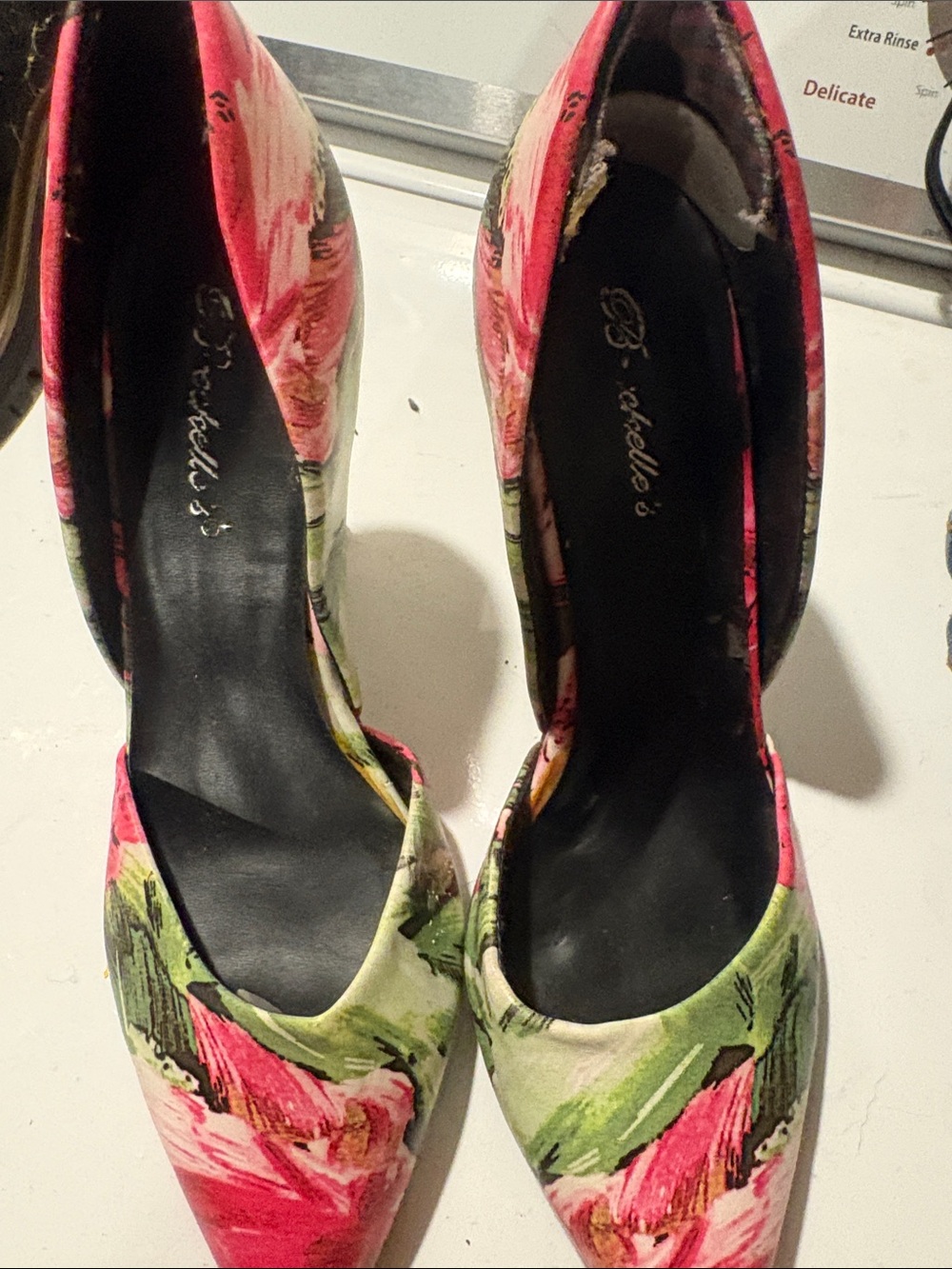 Women's Floral Pointed D'Orsay Heels in Pink and Green